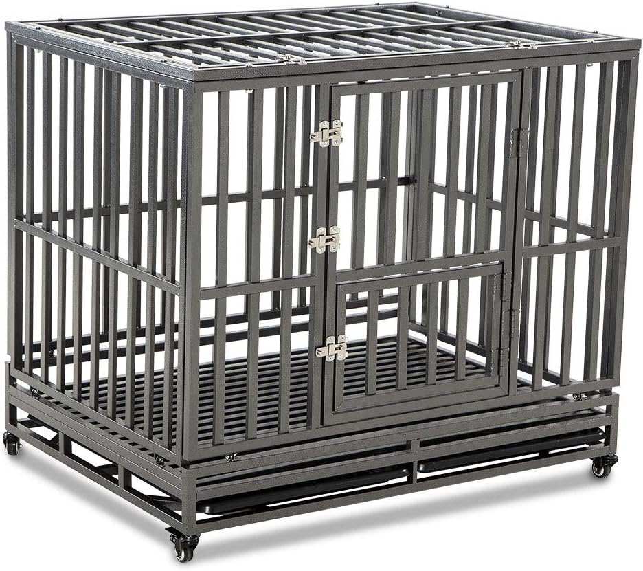 LUCKUP Heavy Duty Dog Cage Metal Kennel and Crate for Medium and Large Dogs, Pet Playpen with Four Wheels,Easy to Install,38 inch,Silver …