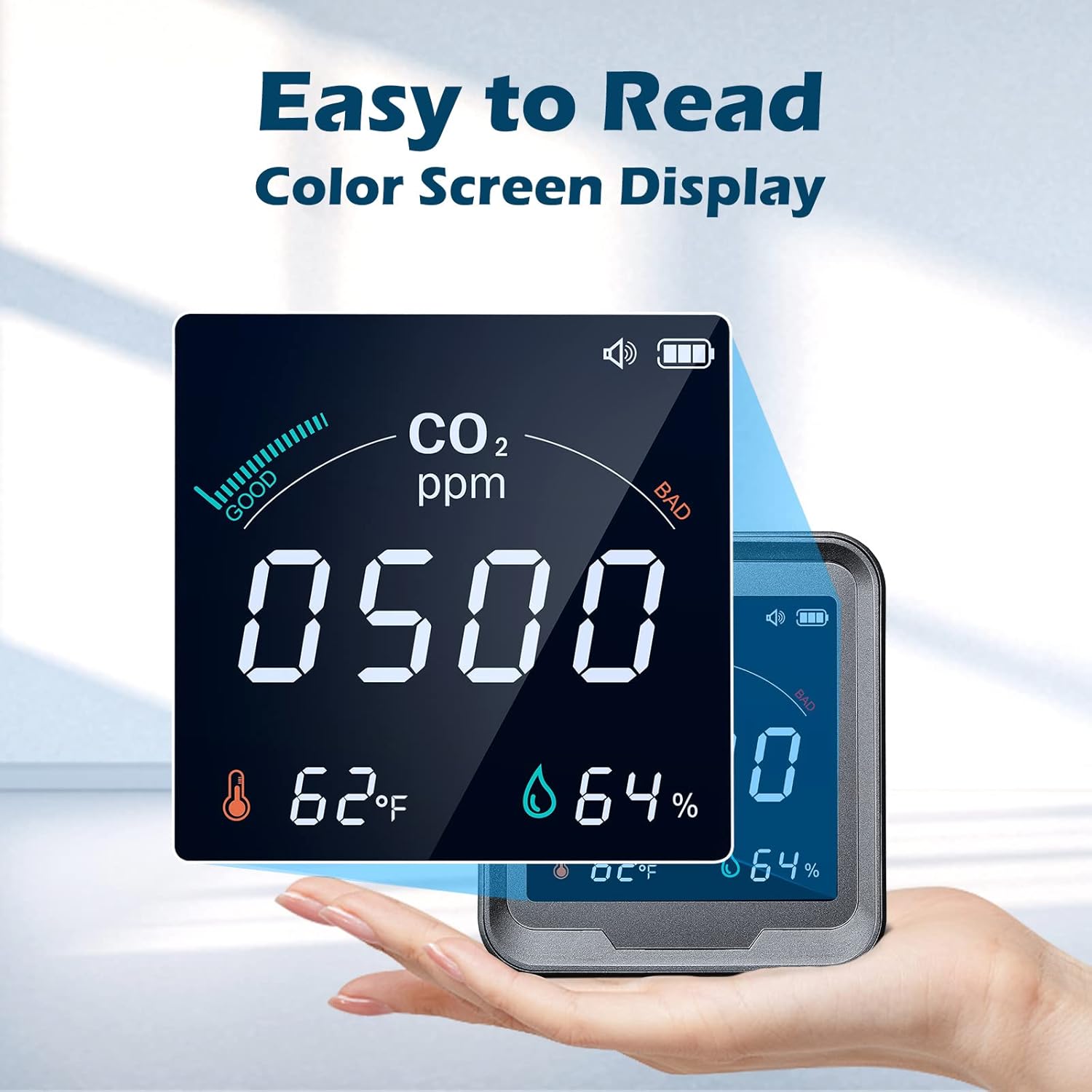 CO2 Detector, Aiment 3 in 1 Carbon Dioxide Detector Air Quality Monitor Temperature Humidity Air Analyzer for CO2 Digital CO2 Meter for Indoor Home Office