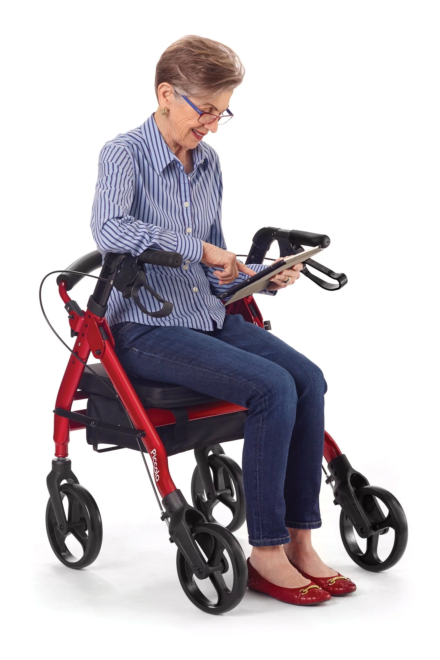 Comodita Piccola (Petite) Heavy Duty Rollator Walker with Comfortable 15 Wide Seat (Metallic Red)