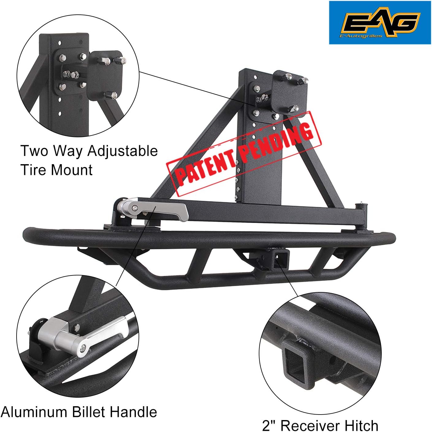 EAG Tubular Rear Bumper with Tire Carrier Black Fit for 87-06 Wrangler TJ YJ