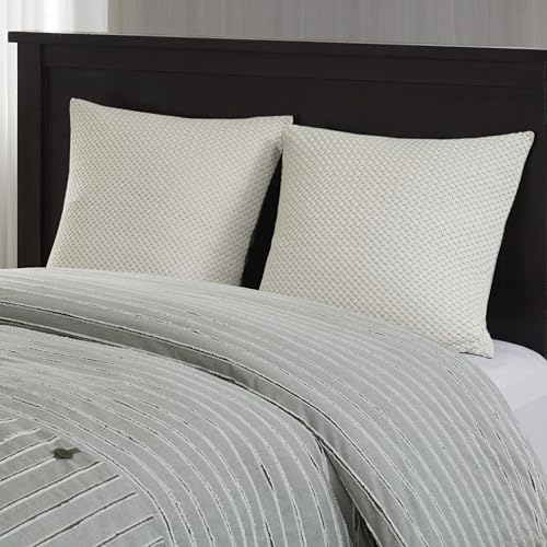 Madison Park King Comforter Set Clipped Jacquard Stripes with Buttons Boho Comforter for a King-Size Bed, Cotton Oversized Comforters with Removable Cover Boho Bedding, King Ivory 9 Piece