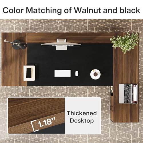 Tribesigns L-Shaped Executive Desk, 78" Modern Office Desk with Drawers and Lateral File Cabinet, Large Computer Desk with Storage Shelves, Workstation for Home Office (Walnut + Black)