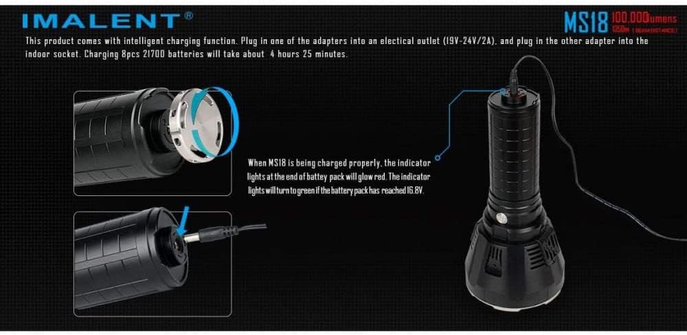 IMALENT MS18 Flashlight LED Rechargeable Bright Light with 100,000 Lumens - Case has a Strap, Wall Plug, & O-Rings - Bundle Includes a Lumintrail LTK-10 Keychain Light