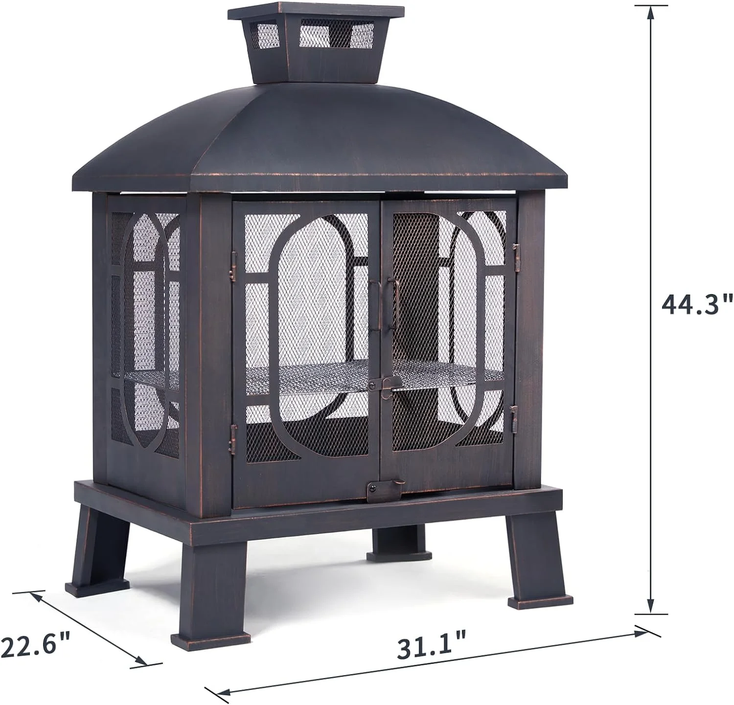 45 Inch Fire Pit Chimney, Pagoda Style Large Wood Burning Firepit, Outdoor Fireplace with Grill Grate for Barbecue, Patio, Backyard