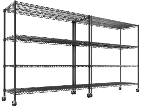 REIBII 75.6" H Storage Shelves Wire Shelving Unit with Wheels 2500LBS Garage Shelving Heavy Duty Metal Shelves for Storage Rack Adjustable Pantry Shelf Commercial Shelving, 75.6" H X 55.5''W X 24" D