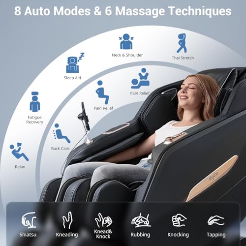 MYNTA 2025 Massage Chair Full Body, Zero Gravity SL Track Full Body Massage Recliner Chairs with Calf Heating, Thai Strectch, M1820 Brown