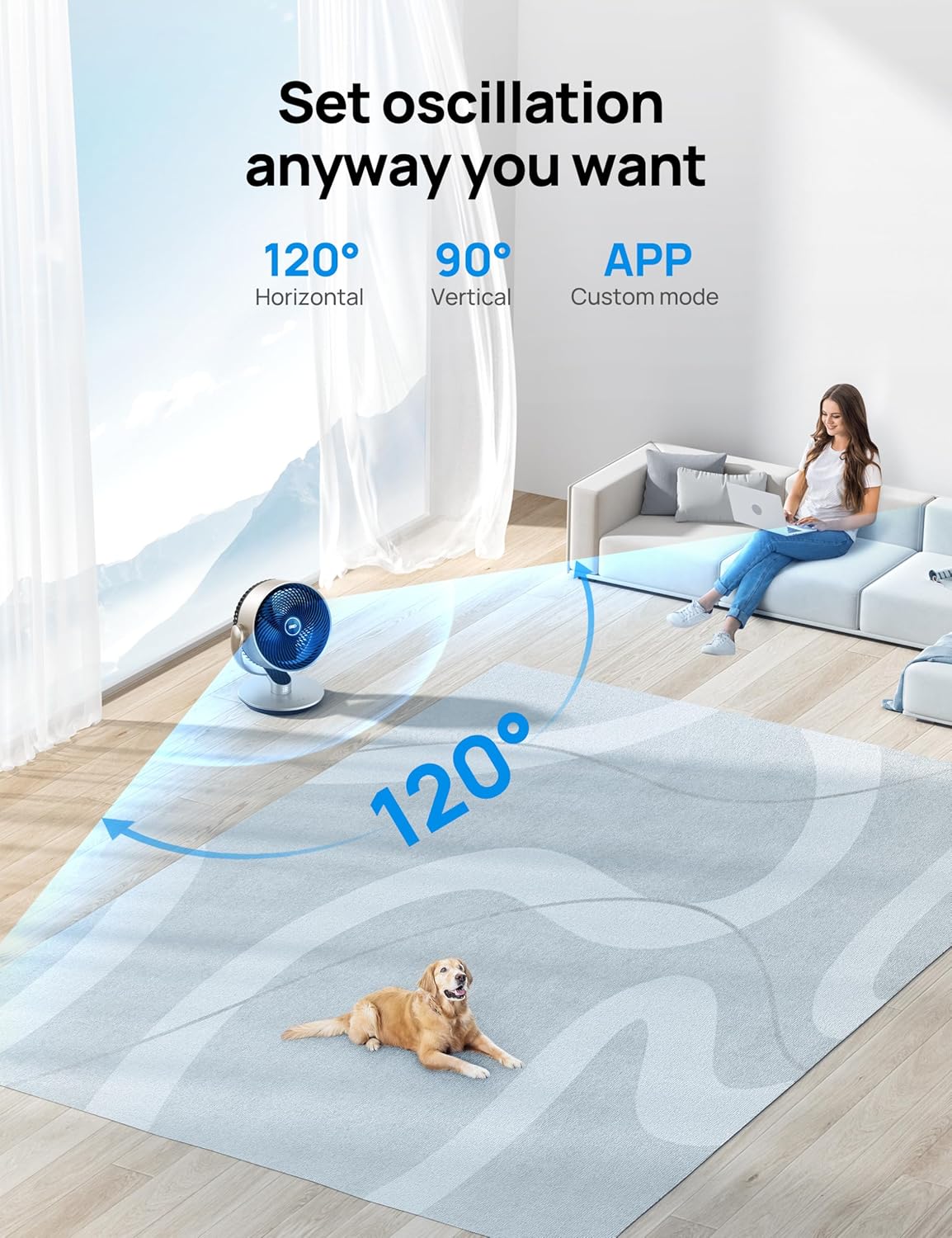 Dreo 16 Inch 25dB Quiet Smart Fans for Bedroom, DC Room Fan with Remote, 120°+90° Omni-Directional Oscillating Fan, 6 Modes, 9 Speeds, 12H Timer, Alexa/Google/WiFi/Voice Control, Gold, Oversize