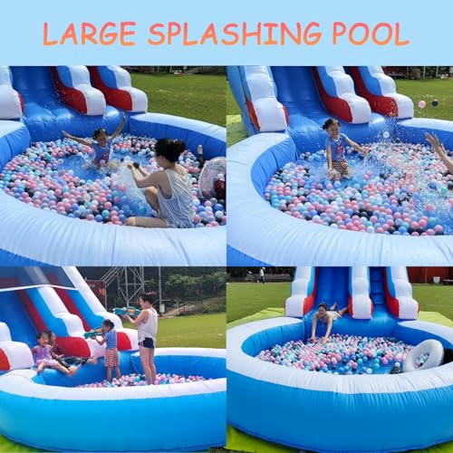Water Slides for Kids,Commercial Big Water Slide for Adults Backyard 100% PVC Climbing Ladder with 2 Large WaterSlides with Splash Pool Outdoor Wet Dry Inflatable Pool Kids Water Slides 20FT/L