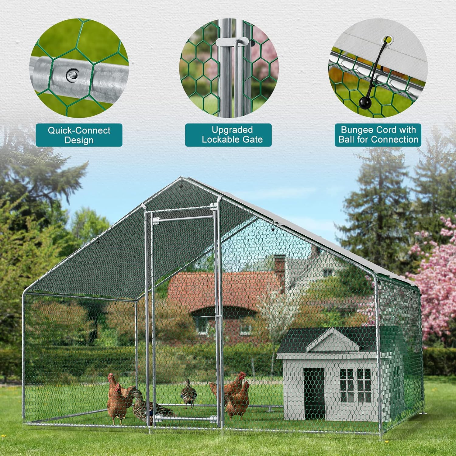 Oarlike Metal Chicken Coop for 20 Chickens Large Chicken Runs for Yard with Cover Galvanized Steel Chicken Pen Outdoor for Hen Duck Rabbits Goose Puppy Heavy Duty Walk-in Poultry Cage for Outside
