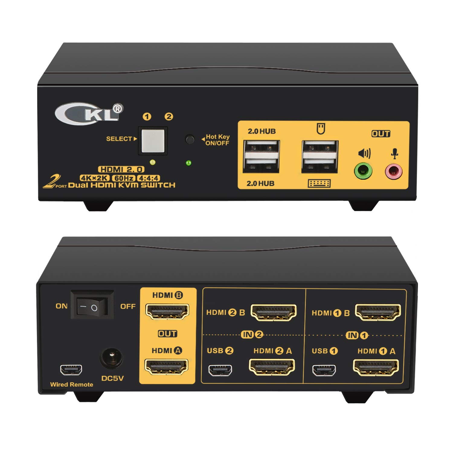 CKL 2x2 Matrix HDMI KVM Switch Dual Monitor USB 3.0 4K 60Hz, PC Monitor Keyboard Mouse Peripherals Sharing Box with Cables for 2 Computers or Laptops