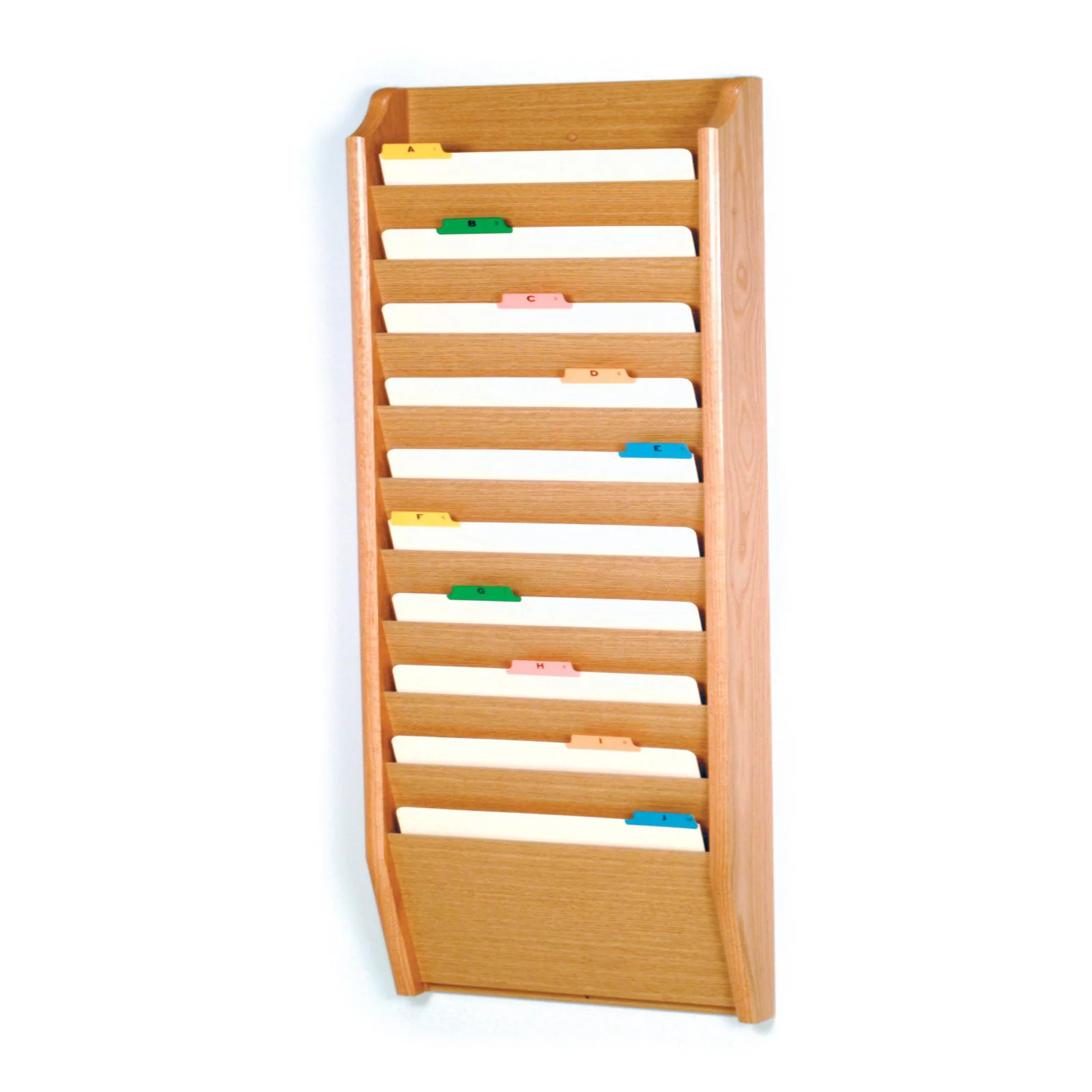 Wooden Mallet 10 Pocket Legal Size Wall File Holder in Medium Oak - Curated Treasures Market