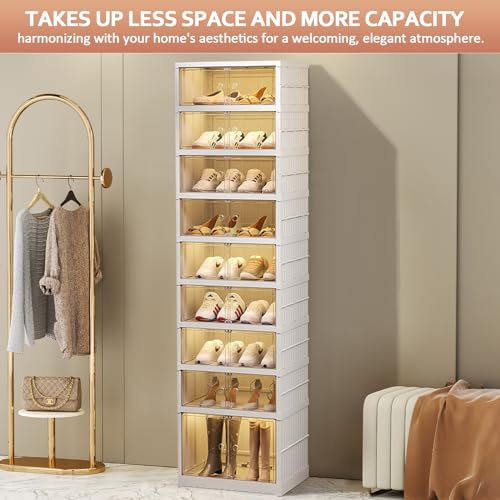 Portable Shoe Rack Organizer 6 Tier 24 Pairs Foldable Shoe Box with Doors, Large Folding Cabinet Bins.Stackable Plastic Shoe Box, Storage Shoe Cabinet for Hallway, Living Room, Closet