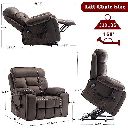 Power Lift Chair Lay Flat Recliner Infinite Position Electric Dual Motor Stand Up Lift Chair with Massage and Heat for Adults,Heavy Duty Recliners with 2 Remote Controls and Two Cup Holders