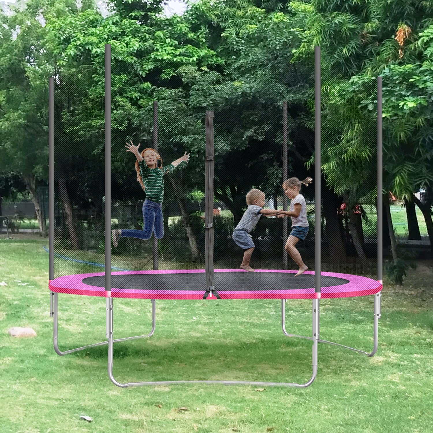 PayLessHere Trampoline 8FT 10FT 12FT 14FT Trampoline with Enclosure ASTM Approved-Combo Bounce Exercise Trampoline PVC Spring Cover Padding for Kids and Adults (Pink, 10FT)