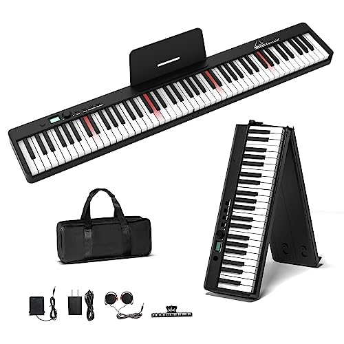 88 Key Digital Piano with Lighted Keys, Folding Piano Keyboard [Full Size/Semi-Weighted] Portable Piano w/Piano Bag, [Bluetooth & MIDI] Electric Piano Keyboard for Beginners, Teens, Adult