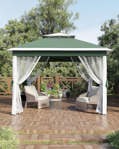 11x11 Pop Up Gazebo Tent with Mosquito Netting, Outdoor Canopy Shelter Easy Setup, Water & UV Resistant - Khaki
