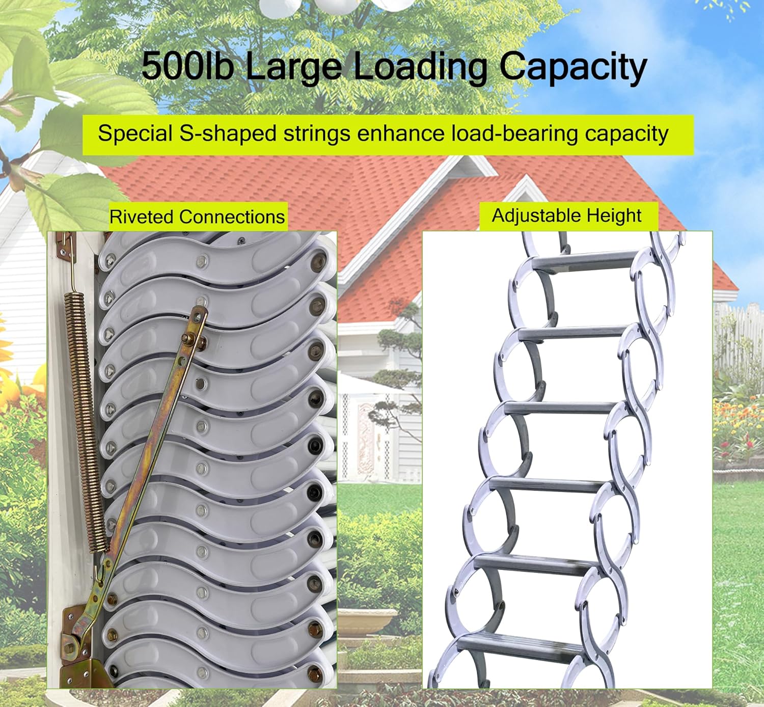 TECHTONGDA Loft Ladder Al-Mg Alloy Attic Steps Pull Down 12 Steps Attic Stairs Wall-mounted Folding Ladder Attic Loft Ladder Stairs with Armrests 9.8ft Height 27.6x27.6in Frame Size