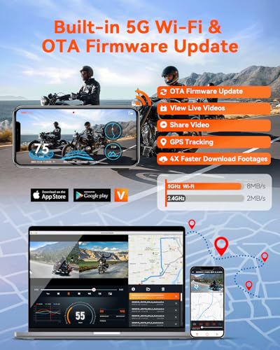 Vantrue F1 Motorcycle 4K Dash Cam Front and Rear, 4K + 1080P Motorcycle Camera, Full Body IP67 Waterproof, GPS Wi-Fi, 160° Wide Angle, Wired Remote, Night Vision, G-Sensor, Parking Mode, Support 512GB