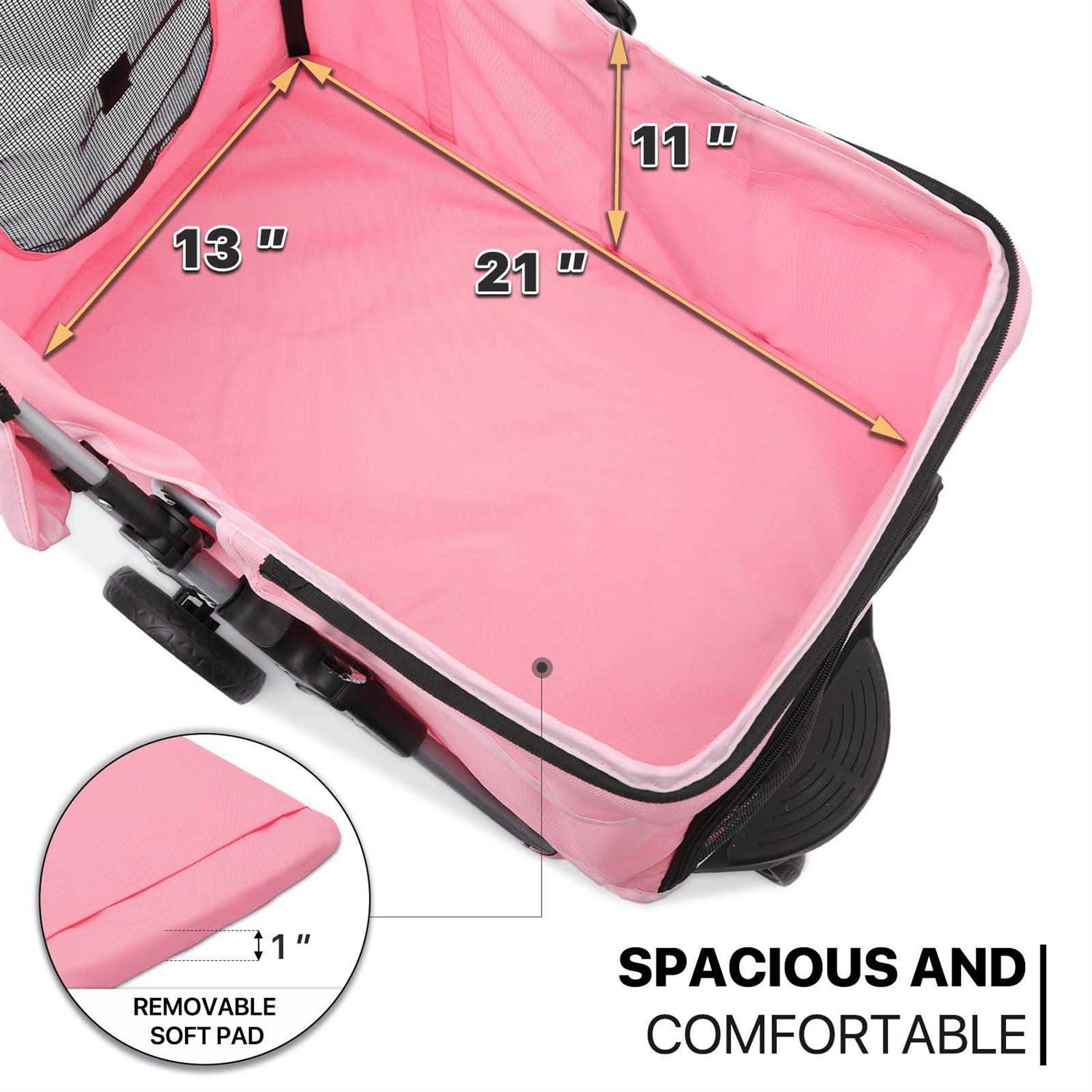MoNiBloom Foldable Pet Stroller with Weather Cover, 3 Wheels Pet Small Dogs and Cats with Storage Basket and Cup Holder - Pet Supplies online store