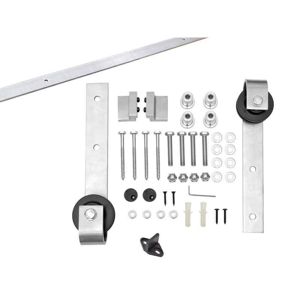 Calhome Z Bar Series 36 in. x 84 in. Pre-Assembled Red Walnut Stained Wood Interior Sliding Barn Door with Hardware Kit