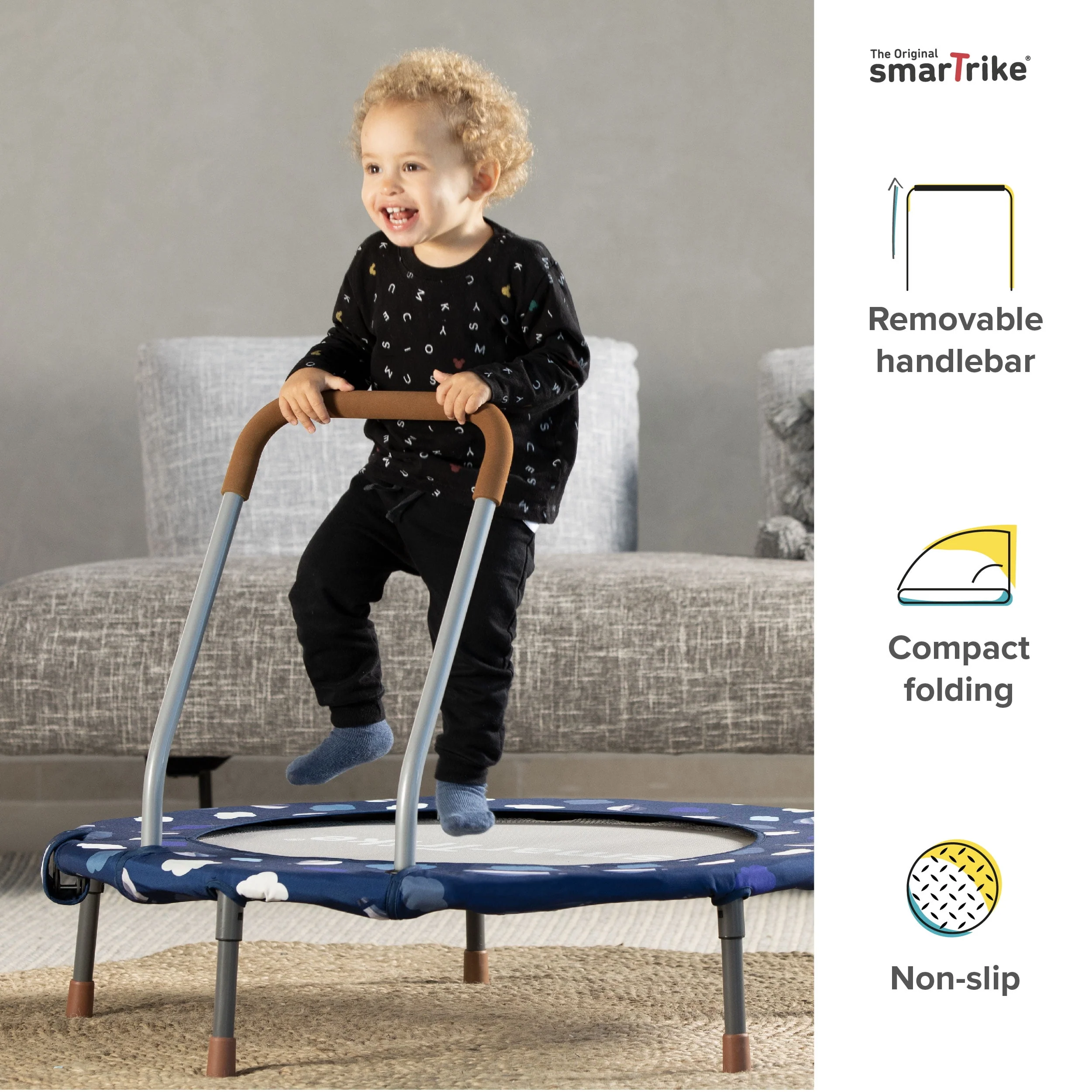 smarTrike 2-in-1 36-inch Indoor Folding Trampoline with Handlebar