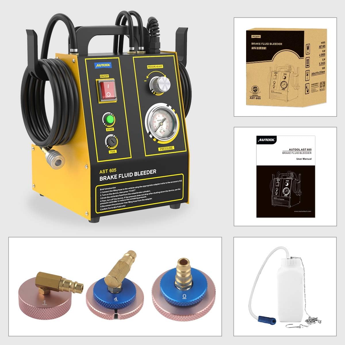 ourantools Automotive Brake-Fluid Bleeder Kit - 110V Electric Automatic Brake Oil Exchanger Tool with Adjustable Pressure (8.7~43.5psi) for All Vehicles
