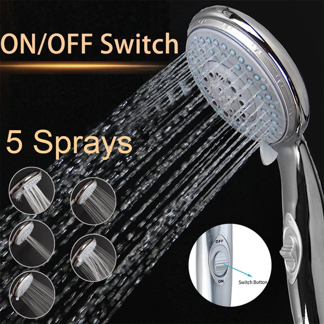 HauSun High Pressure Shower Head Combo, 5 Settings Handheld Shower Head with On/Off Switch & Rainfall Shower head, Premium 2-in-1 Dual Shower System with 6.5 FT Extra Long Hose,Chrome Pack of 2