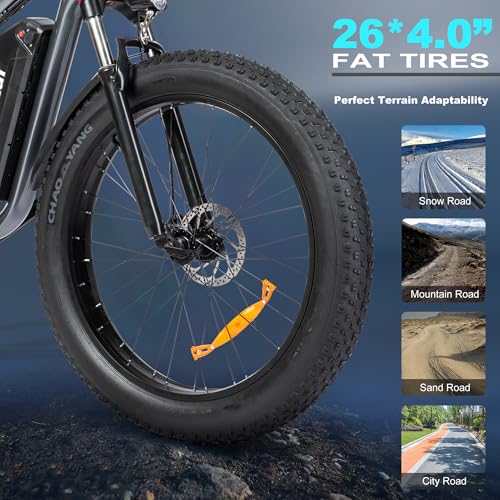 YVY Electric Bike for Adults, 26"x4.0" Fat Tire All Terrain Ebike, 1500/2000W Dual Motors - 48V 15/23AH Removable Battery - 7 Speeds - LCD Display - F/R Shocks - Oil Disc Brakes - 30-60Mile/31-35MPH