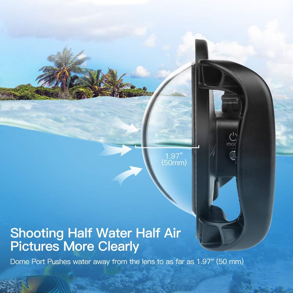 D&F Dual Handles Dome Port for GoPro Hero 8 Black, 45m/147ft Underwater Dome Lens Builted-in Waterproof Housing Case for Go Pro 8 with Waterline Diving Accessory