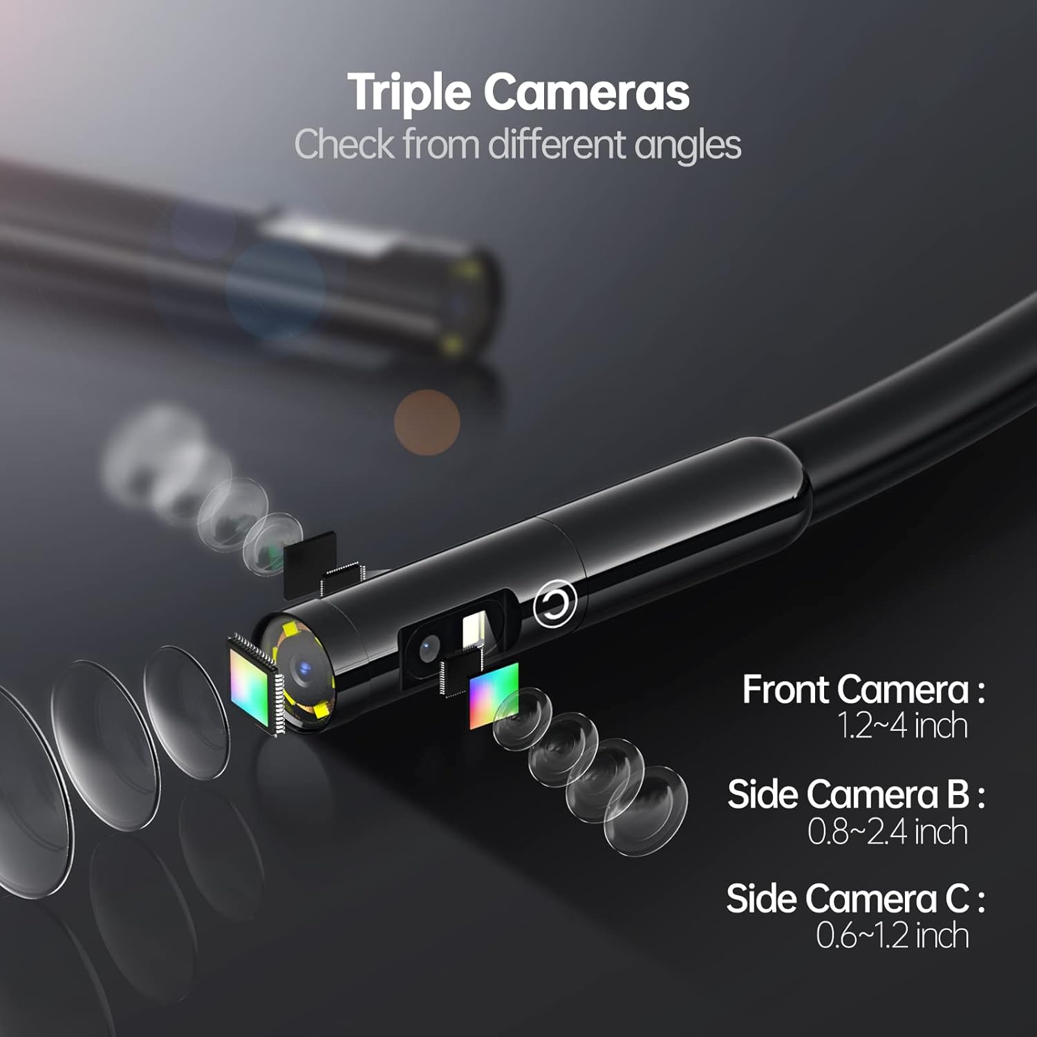 Triple Lens Endoscope, Anykit 1080P Borescope Inspection Camera with Light, IP67 Waterproof Snake Camera with 5 Inch Screen, HVAC Scope Camera 16.4FT Flexible Camera Probe, 32G Card, Storage Case