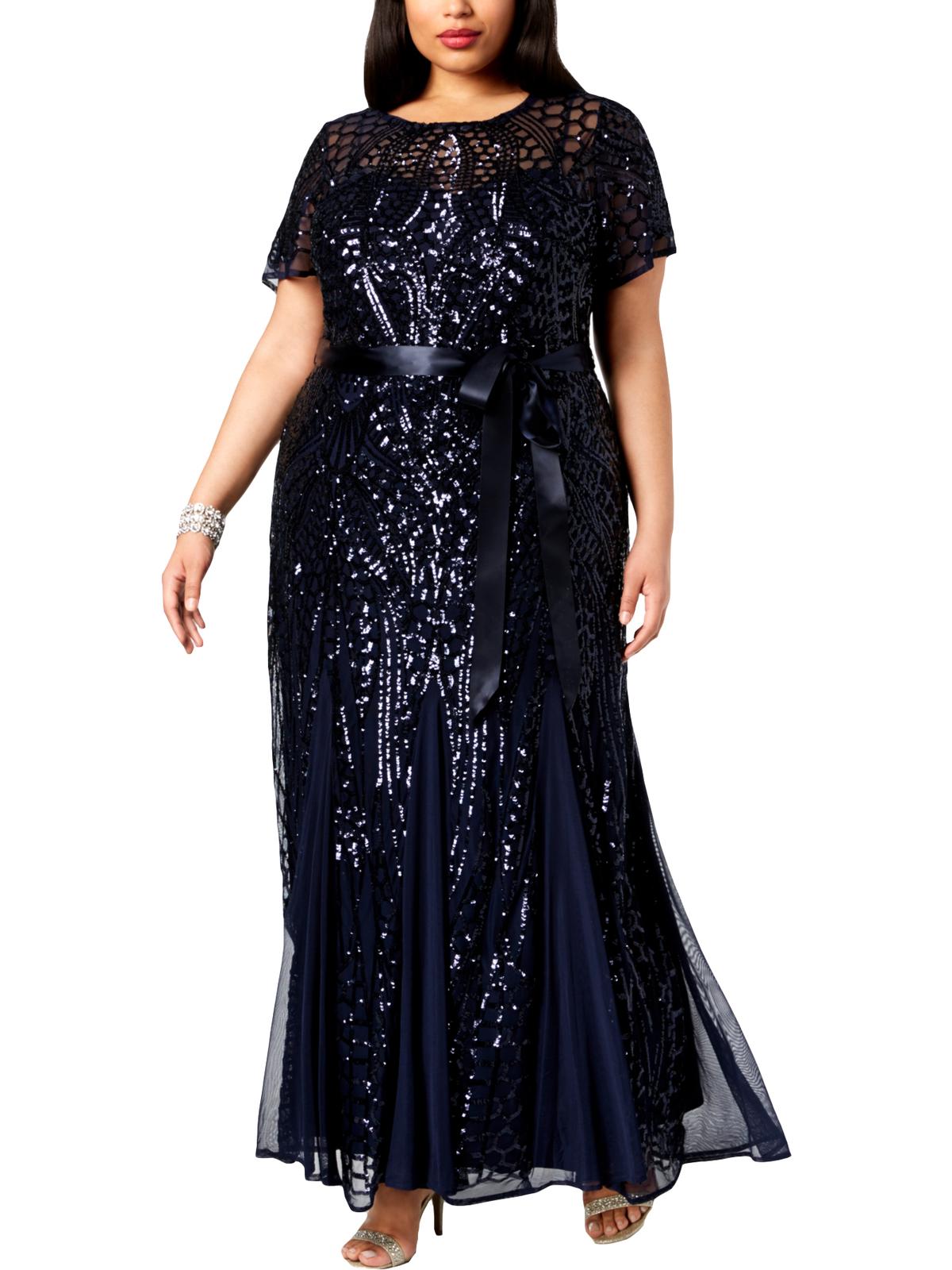 R&M Richards Womens Plus Formal Sequined Evening Dress