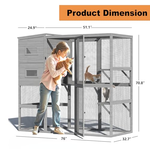 Catio Outdoor Cat Enclosure, Large Cat House for Mulitiple Cats Walk in Cat Cage with Waterproof Cover and Sunshine Panel Roof, Feral Cat Shelter with 7 Platforms and 2 Resting Box, 72 inch
