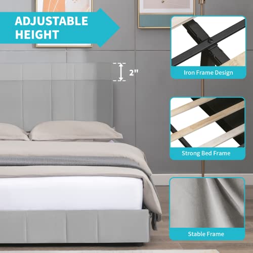 CECER Full Bed Frame with 4 Storage Drawers, Upholstered Storage Bed Platform with Adjustable Headboard for Bedroom/No Box Spring Needed/Easy Assembly/Velvet Fabric (Beige)