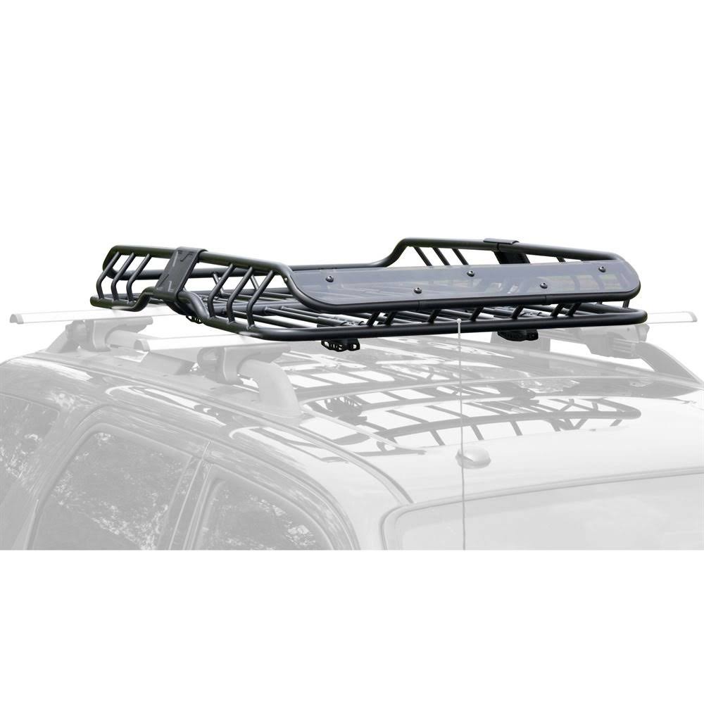 Heavy Duty Vehicle Roof Cargo Basket with Wind Fairing, Black