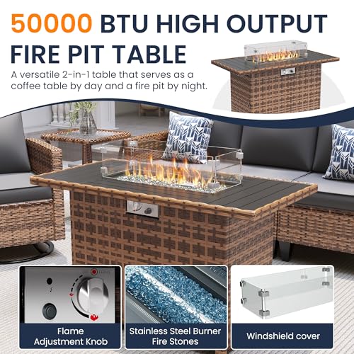UDPATIO 8 Piece Aluminum Patio Furniture Set, Oversized Modern Outdoor Furniture Set with Olefin Fabric Cushion for Patio Deck Backyard, Dark Grey(with Waterproof Covers)