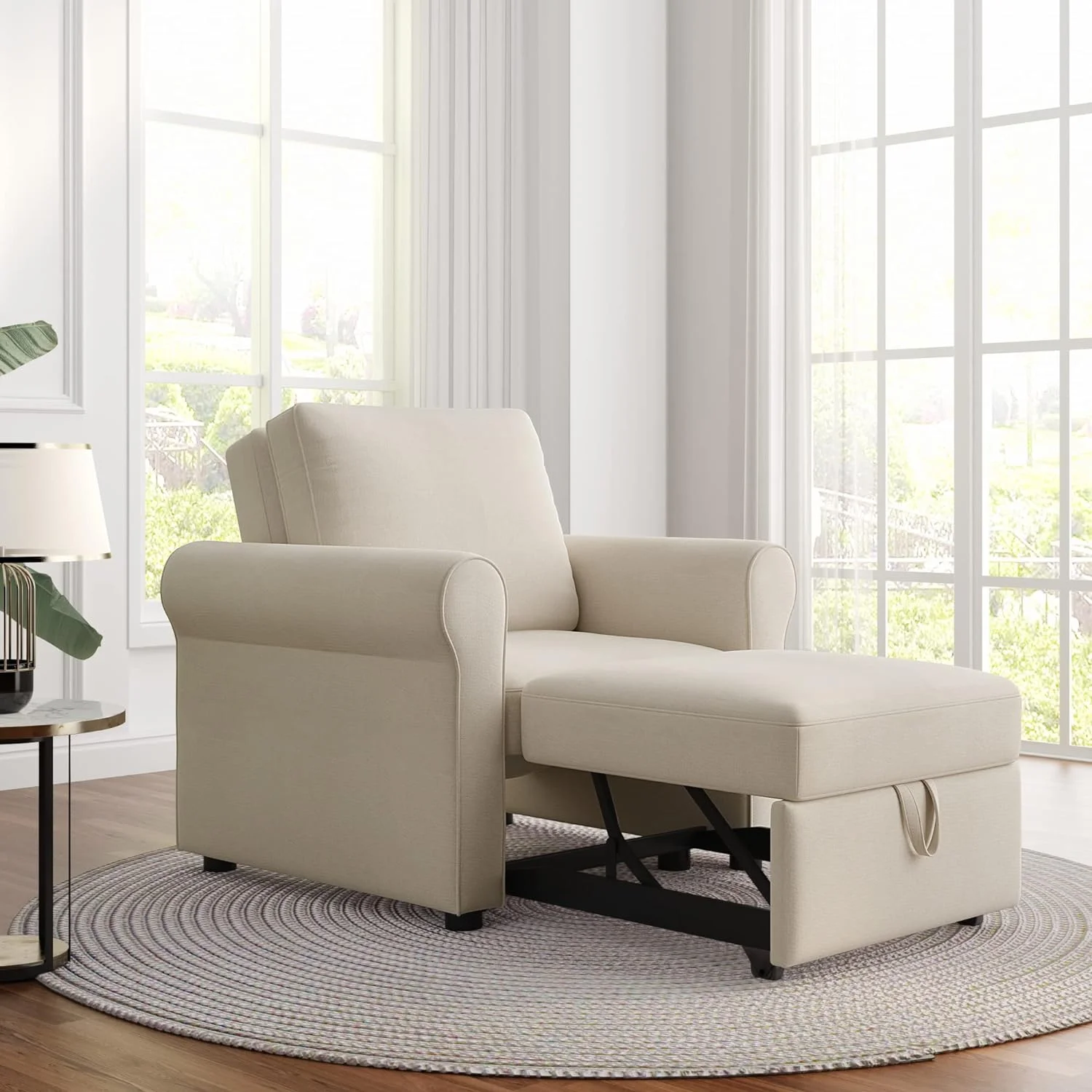 Sofa Bed Chair, Convertible Sleeper Chair Bed With Adjustable Backrest Into A Sofa, Single Bed, Modern Chair Bed For Living Room Bedroom, Beige