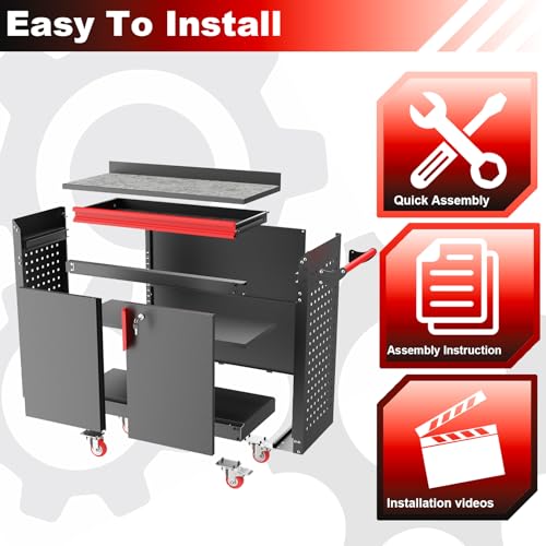 Metal Garage Storage Cabinet, Tall Garage Cabinets with 5 Adjustable Shelves, Steel Tool Storage Cabinet with Wheels,Lockable Heavy Duty Metal Cabinets for Home, Warehouse,Basement