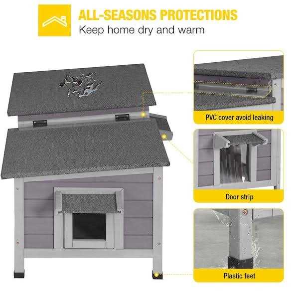 aivituvin Feral Cat Shelter 2-Room Outdoor Cat House for Rescued Cats AIR93 - Pet Supplies online store