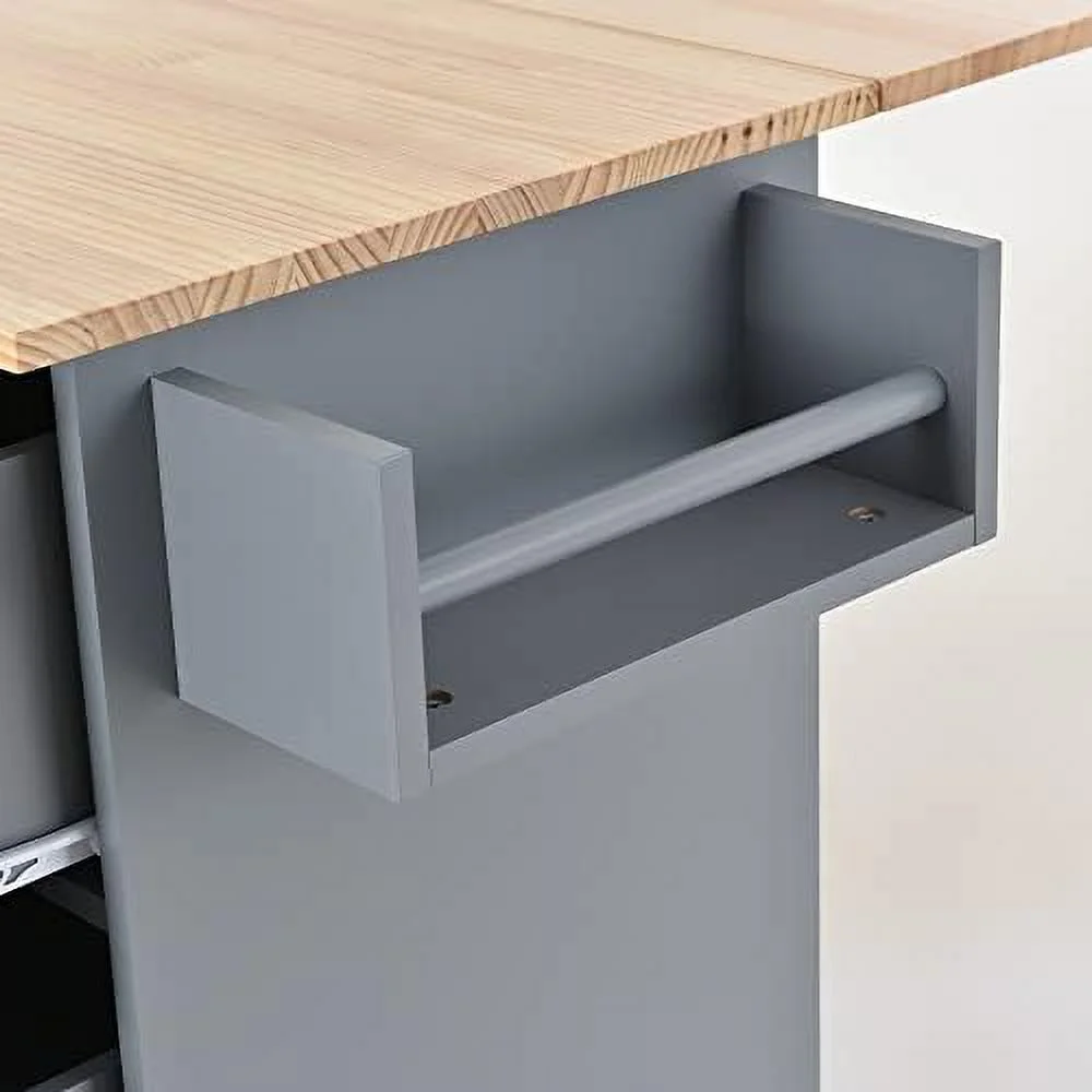 CKPFVY Rolling Kitchen Island Cart with Folding Drop Leaf and  Cabinets  Kitchen Cart on Wheels with Spice Rack  Towel Rack and 3 Drawers  Dark Blue - Curated Treasures Market