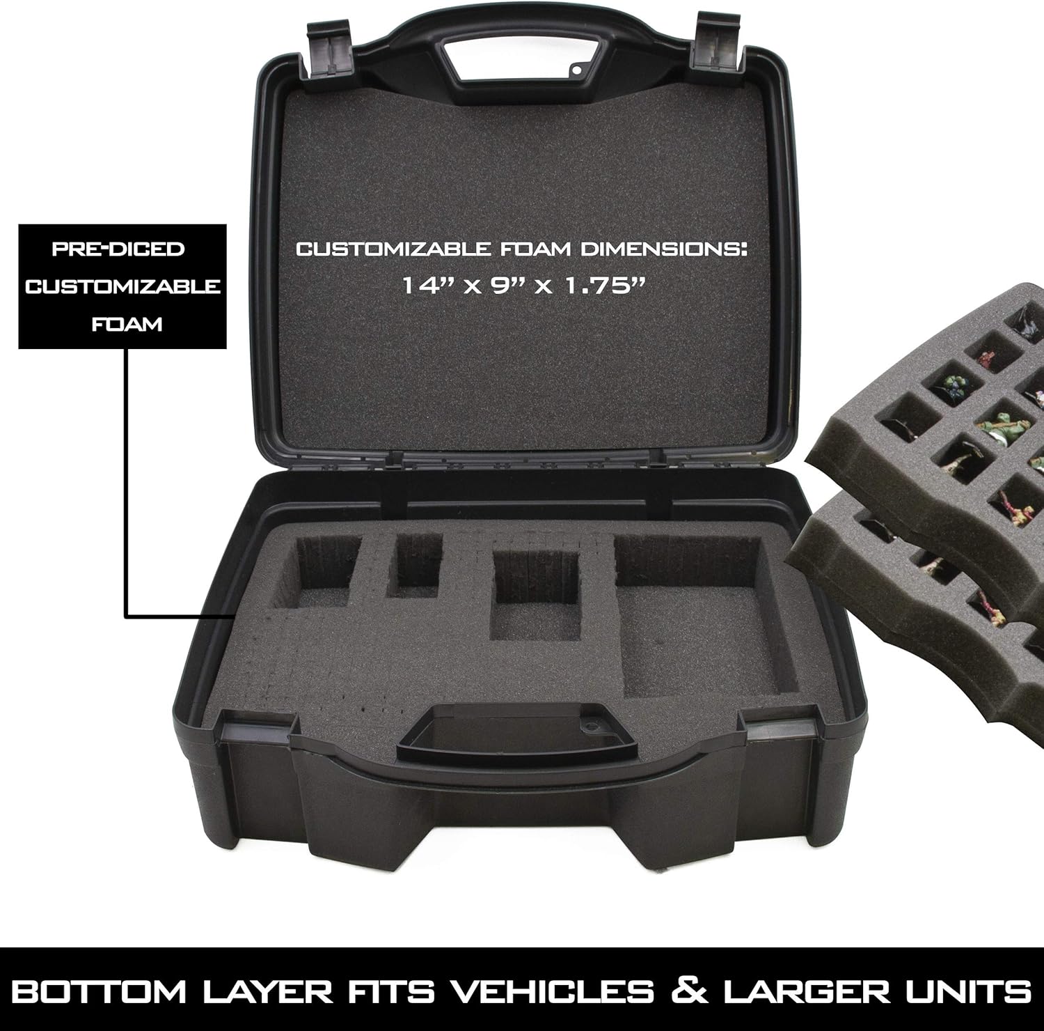 CASEMATIX Miniature Storage Hard Shell Figure Case - 80 Slot Figurine Minature Carrying Case with Customizable Foam Layer for Large Miniatures Compatible with Warhammer 40k, DND & More!