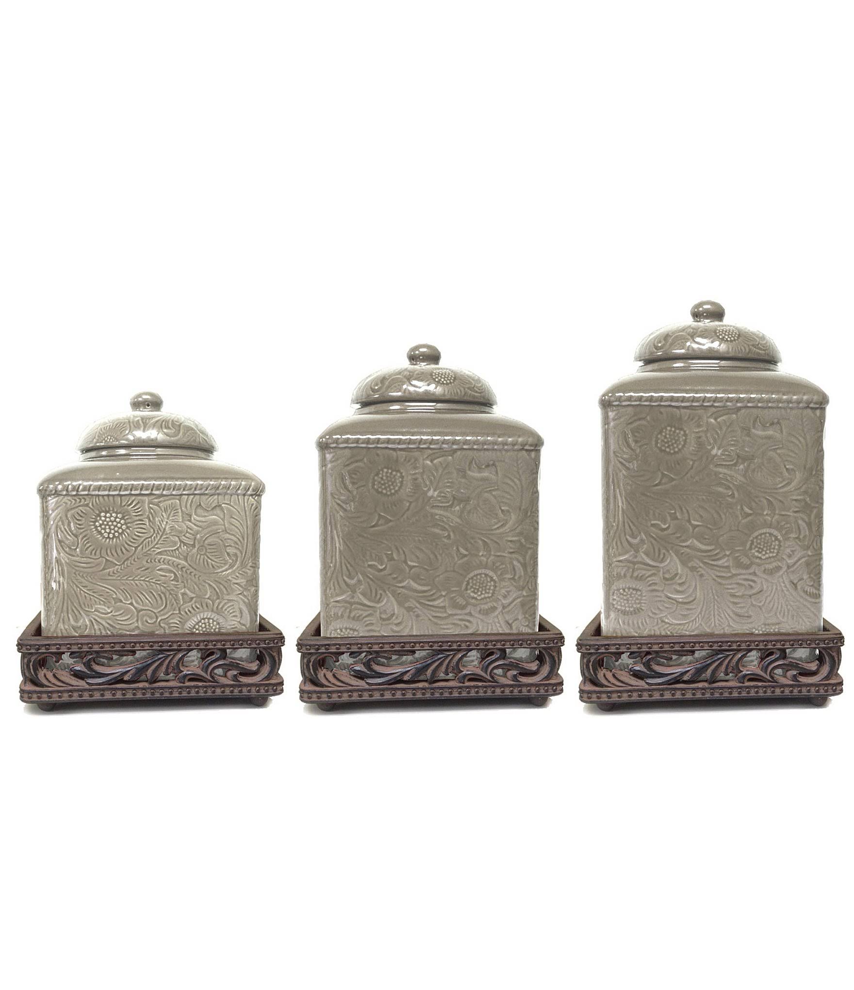 HiEnd Accents Savannah Canister Set with Base Taupe