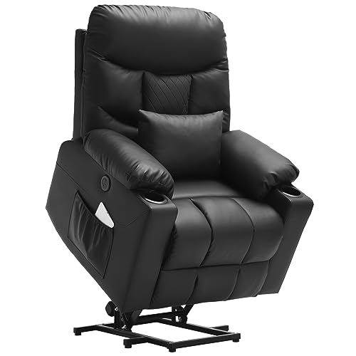 IPKIG Power Lift Chairs Recliners for Elderly with Massage and Heated, Linen Fabric Lift Recliner Chair with USB Ports, Massage Remote and Side Pocket for Living Room, Home Theater Seat (Grey)