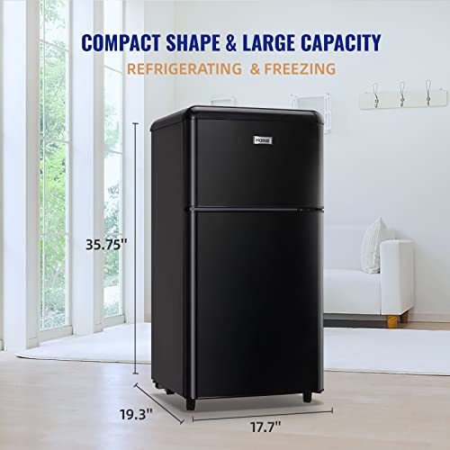 WANAI Compact Mini Refrigerator 3.2 Cu.Ft Small Refrigerator with Freezer, Retro Mini Fridge with Dual Door,7 Adjustable Thermostat, Adjustable Shelves For Dorm, Office Bedroom