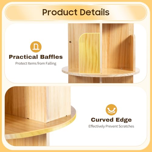 Rotating Bookshelf, 360 Display 4 Tier Floor Standing Bookcase Storage Rack for Kids&Adult, Corner Bookshelf, Wood Narrow Book Shelf Organizer for Bedroom, Living Room, Study Room, (4 Tier)