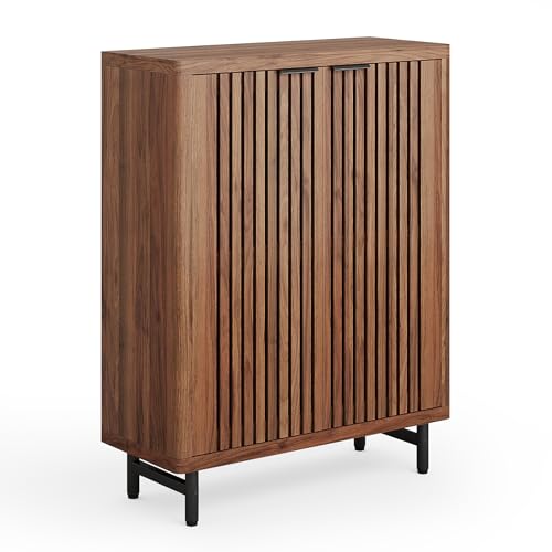 LITTLE TREE 6-Tier Shoe Cabinet with Doors for Up to 24 Pairs, Large Wooden Shoe Storage Cabinet with Adjustable Shelves, Retro Freestanding Shoe Organizer Cabinet for Entryway, Hallway, Dark Walnut