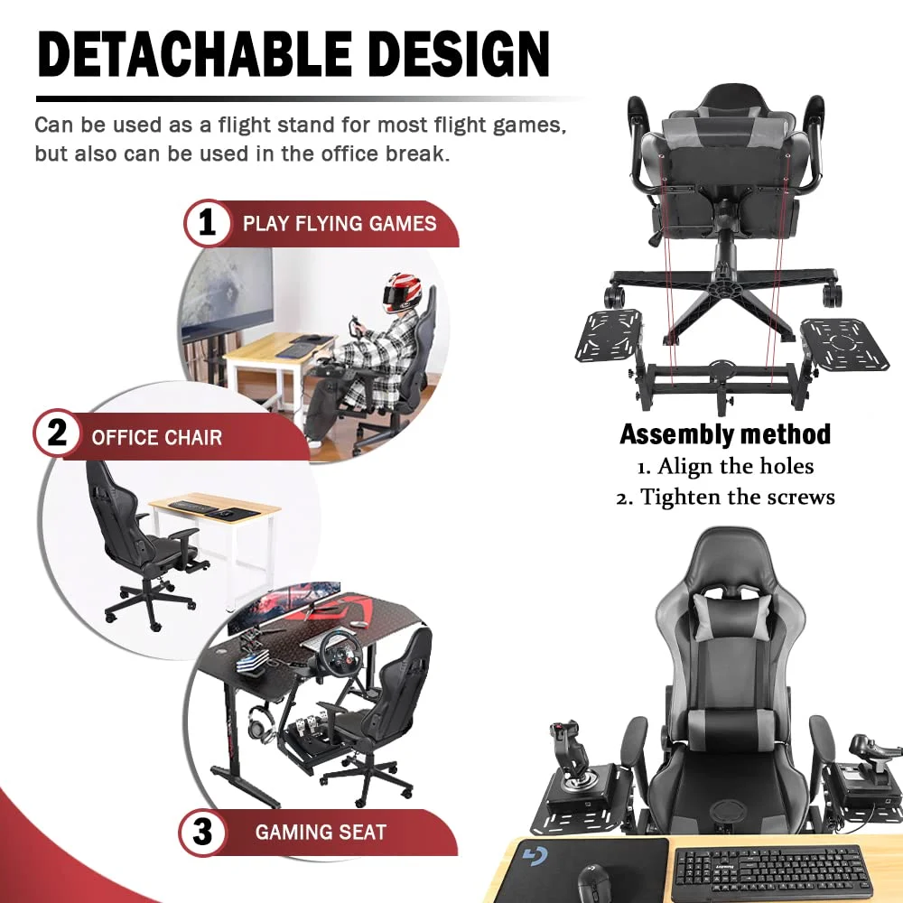 Supllueer Flight Sim Stand with Gaming Seat Fit Thrustmaster A10C Hotas Warthog Logitech X52
