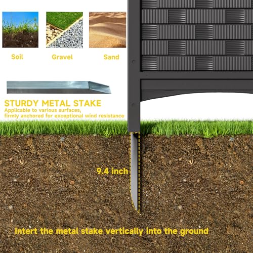 ADDOK Air Conditioner Fence Privacy Screen,Resin Outdoor Privacy Vinyl Fence,4 Panels Trash Can Enclosure,45" (H) x 22" (W) Per Pool Equipment Enclosure with Metal Stake