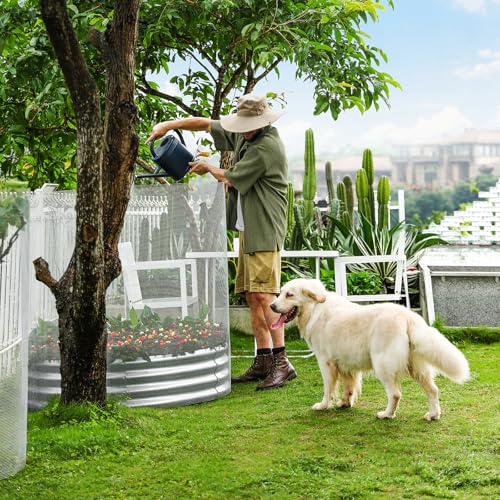 Land Guard 8x4x3ft Oval Galvanized Raised Garden Beds, Large-Capacity Metal Planter Box Outdoor, Durable Deep Raised Garden Bed 3ft Tall, Raised Beds for Gardening Vegetables, Cream Yellow