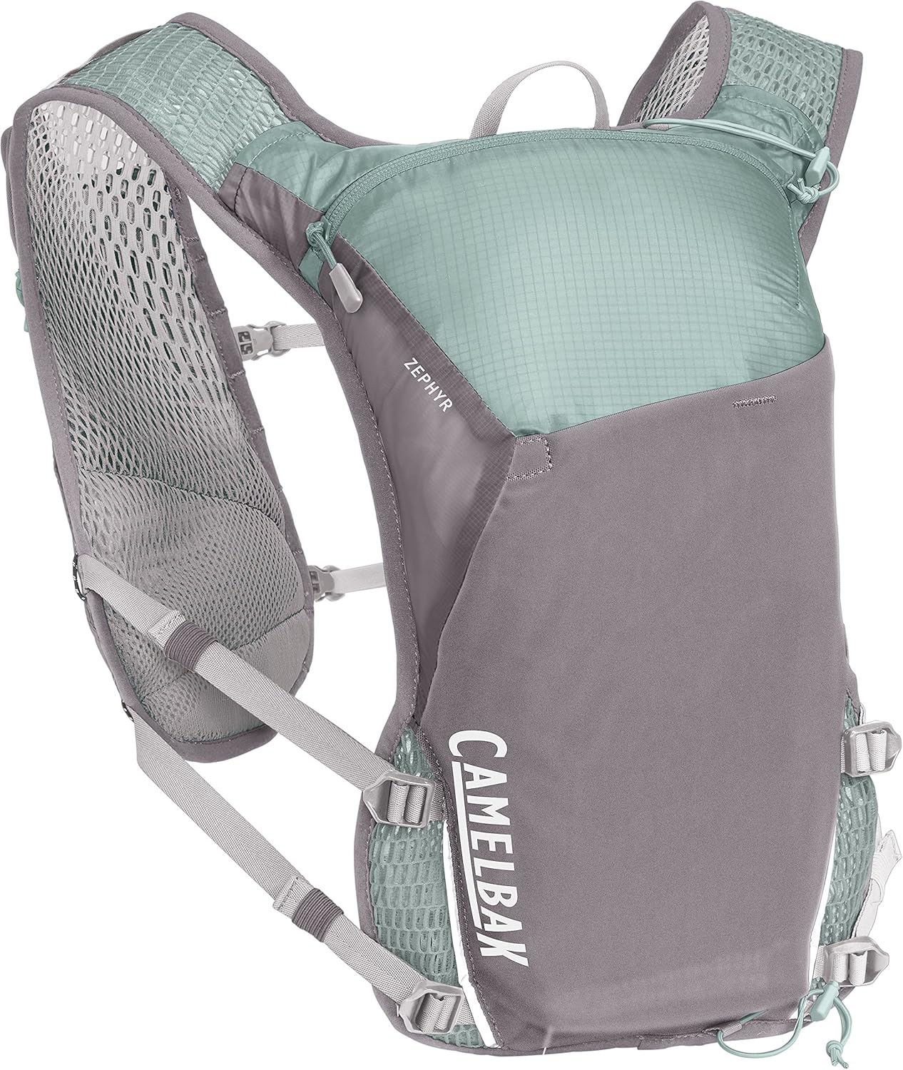CamelBak Women’s Zephyr Running Hydration Vest 34oz – Body Mapping Technology, Silver/Blue Haze