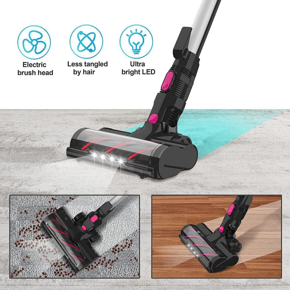 Cordless Vacuum Cleaner, 6-in-1 Rechargeable Stick Vacuum with 2200 mAh Battery, Powerful Lightweight Vacuum Cleaner, up to 45 Mins Runtime, for Home Hard Floor Carpet Pet Hair, Red
